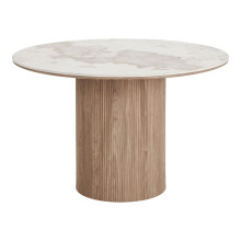 Stół okrągły z ceramicznym blatem na ryflowanej jednej nodze Athens 120cm ceramika / brąz House Nordic