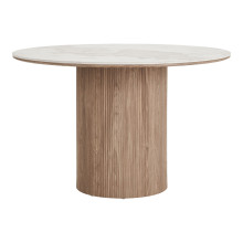 Stół okrągły z ceramicznym blatem na ryflowanej jednej nodze Athens 120cm ceramika / brąz House Nordic
