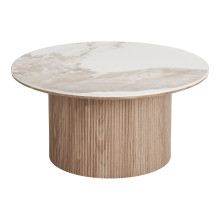 Stolik okrągły z ceramicznym blatem na ryflowanej nodze Athens 80cm ceramika / brąz House Nordic