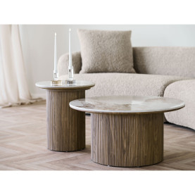 Stolik okrągły z ceramicznym blatem na ryflowanej nodze Athens 80cm ceramika / brąz House Nordic 2