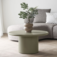Stolik kawowy okrągły na kolumnowej nodze Nagano 80cm zielony House Nordic