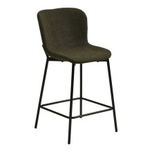 Krzesło barowe tapicerowane tkanina boucle Maceda 65cm ciemny zielony / czarny House Nordic