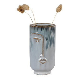 Wazon ceramiczny z motywem twarzy 17cm niebieski House Nordic