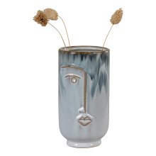 Wazon ceramiczny z motywem twarzy 17cm niebieski House Nordic