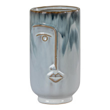 Wazon ceramiczny z motywem twarzy 17cm niebieski House Nordic