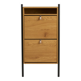 Szafka na buty dwukomorowa do przedpokoju Barco 118cm szary / drewno House Nordic