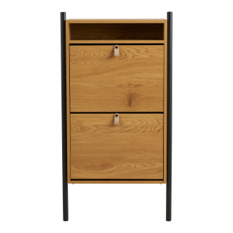 Szafka na buty dwukomorowa do przedpokoju Barco 118cm szary / drewno House Nordic