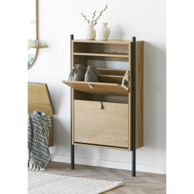 Szafka na buty dwukomorowa do przedpokoju Barco 118cm szary / drewno House Nordic 2
