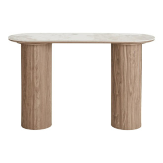 Konsola owalna ceramiczna na ryflowanej podstawie Athens 120cm ceramika / brąz House Nordic