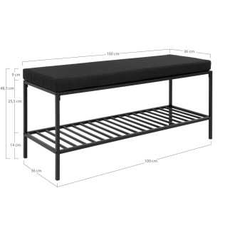 Ławka tapicerowana z półką na buty Vita 100x36cm czarna House Nordic
