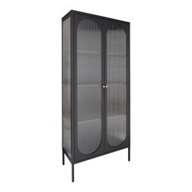 Gablota / witryna na nóżkach ze szklanymi ryflowanymi drzwiami Adelaide 180x80cm czarna House Nordic 2