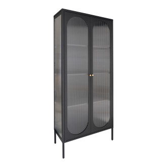 Gablota / witryna na nóżkach ze szklanymi ryflowanymi drzwiami Adelaide 180x80cm czarna House Nordic