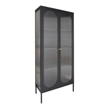 Gablota / witryna na nóżkach ze szklanymi ryflowanymi drzwiami Adelaide 180x80cm czarna House Nordic