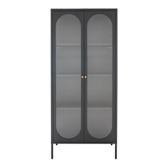 Gablota / witryna na nóżkach ze szklanymi ryflowanymi drzwiami Adelaide 180x80cm czarna House Nordic