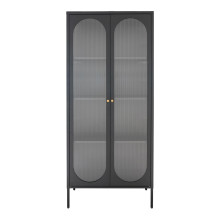 Gablota / witryna na nóżkach ze szklanymi ryflowanymi drzwiami Adelaide 180x80cm czarna House Nordic