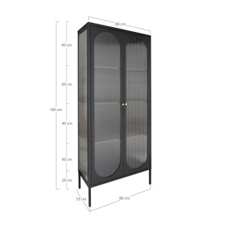 Gablota / witryna na nóżkach ze szklanymi ryflowanymi drzwiami Adelaide 180x80cm czarna House Nordic