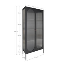 Gablota / witryna na nóżkach ze szklanymi ryflowanymi drzwiami Adelaide 180x80cm czarna House Nordic