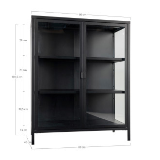Gablota / witryna metalowa ze szklanymi drzwiami Brisbane 101x80x40cm czarna House Nordic