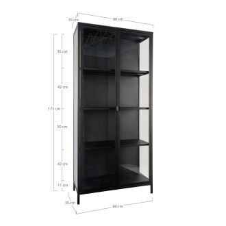 Gablota / witryna metalowa ze szklanymi drzwiami Brisbane 175x80x35cm czarna House Nordic