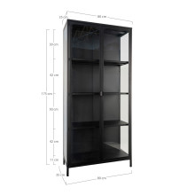 Gablota / witryna metalowa ze szklanymi drzwiami Brisbane 175x80x35cm czarna House Nordic