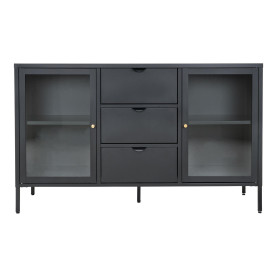 Komoda metalowa z 3 szufladami i 2 szafkami Dalby 85x140x40cm czarna House Nordic
