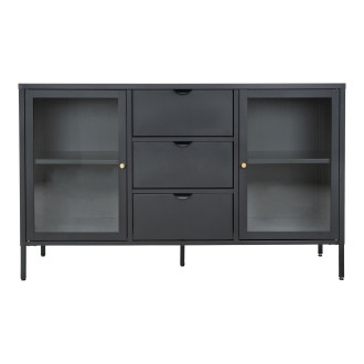 Komoda metalowa z 3 szufladami i 2 szafkami Dalby 85x140x40cm czarna House Nordic