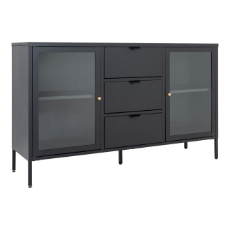 Komoda metalowa z 3 szufladami i 2 szafkami Dalby 85x140x40cm czarna House Nordic