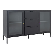 Komoda metalowa z 3 szufladami i 2 szafkami Dalby 85x140x40cm czarna House Nordic