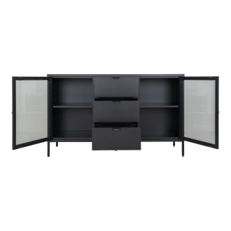 Komoda metalowa z 3 szufladami i 2 szafkami Dalby 85x140x40cm czarna House Nordic
