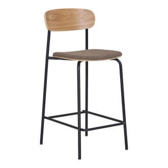 Krzesło barowe drewniane z tapicerowanym siedziskiem Estepona 66cm jesion / czarny House Nordic