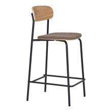 Krzesło barowe drewniane z tapicerowanym siedziskiem Estepona 66cm jesion / czarny House Nordic