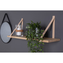 Półka ścienna z drewna kauczukowego na skórzanych paskach Forno 120cm House Nordic