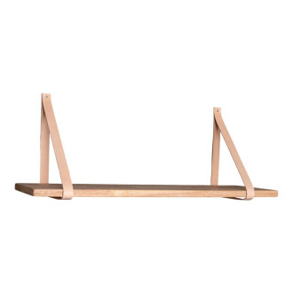 Półka ścienna z drewna kauczukowego na skórzanych paskach Forno 120cm House Nordic