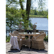 Fotel ogrodowy rattanowy z beżową poduszką Larisa House Nordic