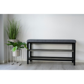 Ławka tapicerowana z 2 półkami na buty Padova 100x34x50cm szary / czarny House Nordic