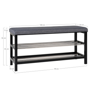 Ławka tapicerowana z 2 półkami na buty Padova 100x34x50cm szary / czarny House Nordic