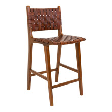 Krzesło barowe drewniane ze skórą vintage Perugia 60cm brązowe House Nordic