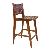 Krzesło barowe drewniane ze skórą vintage Perugia 60cm brązowe House Nordic