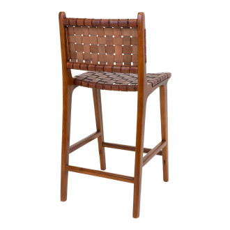 Krzesło barowe drewniane ze skórą vintage Perugia 60cm brązowe House Nordic