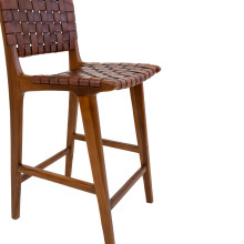 Krzesło barowe drewniane ze skórą vintage Perugia 60cm brązowe House Nordic