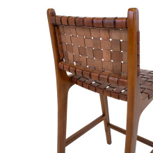 Krzesło barowe drewniane ze skórą vintage Perugia 60cm brązowe House Nordic