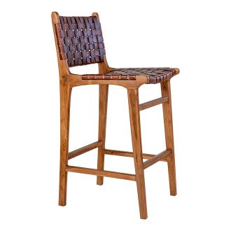Krzesło barowe drewniane ze skórą vintage Perugia 60cm brązowe House Nordic