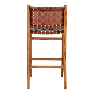 Krzesło barowe drewniane ze skórą vintage Perugia 60cm brązowe House Nordic