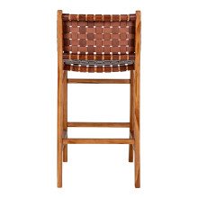 Krzesło barowe drewniane ze skórą vintage Perugia 60cm brązowe House Nordic