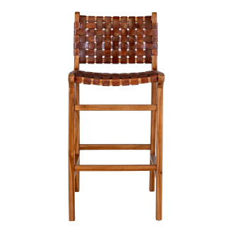 Krzesło barowe drewniane ze skórą vintage Perugia 60cm brązowe House Nordic