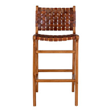 Krzesło barowe drewniane ze skórą vintage Perugia 60cm brązowe House Nordic