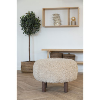 Pufa futrzana na drewnianych nóżkach Inverness 50cm beż / brąz House Nordic