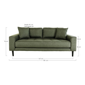 Sofa tapicerowana na nóżkach Lido 2,5-osobowa oliwkowa zieleń / nogi czarne House Nordic 2