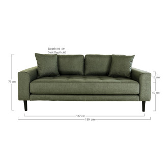 Sofa tapicerowana na nóżkach Lido 2,5-osobowa oliwkowa zieleń / nogi czarne House Nordic
