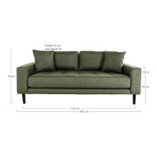Sofa tapicerowana na nóżkach Lido 2,5-osobowa oliwkowa zieleń / nogi czarne House Nordic